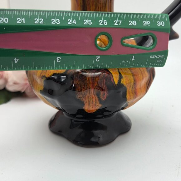 VTG Canadian Pottery Evangeline Pitcher Jug Drip Glaze Orange Brown Black MCM - Picture 12 of 13